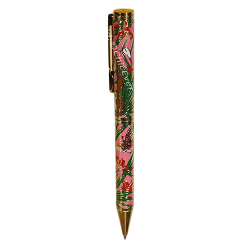 Kugelschreiber Cloisonne Emaille Orchideen & Schmetterlinge rosa grün gold 5400d